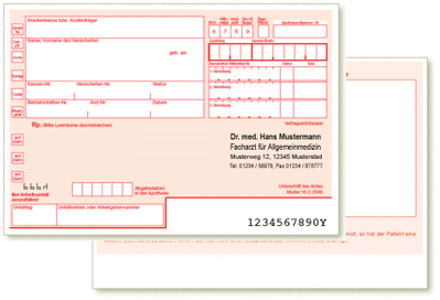 Kassenrezept Muster 16 mit Paxiseindruck