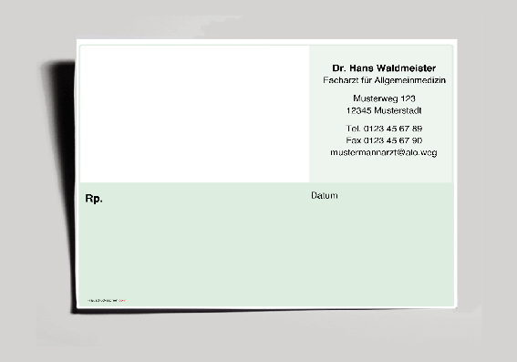 Rezeptvordruck quer, grün für das Chipkartensystem
