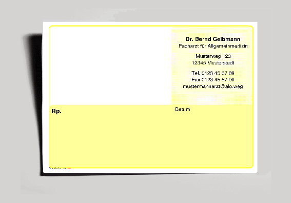 Rezeptvordruck quer, gelb für das Chipkartensystem