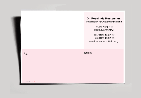 Rezeptvordruck quer, rosa für das Chipkartensystem